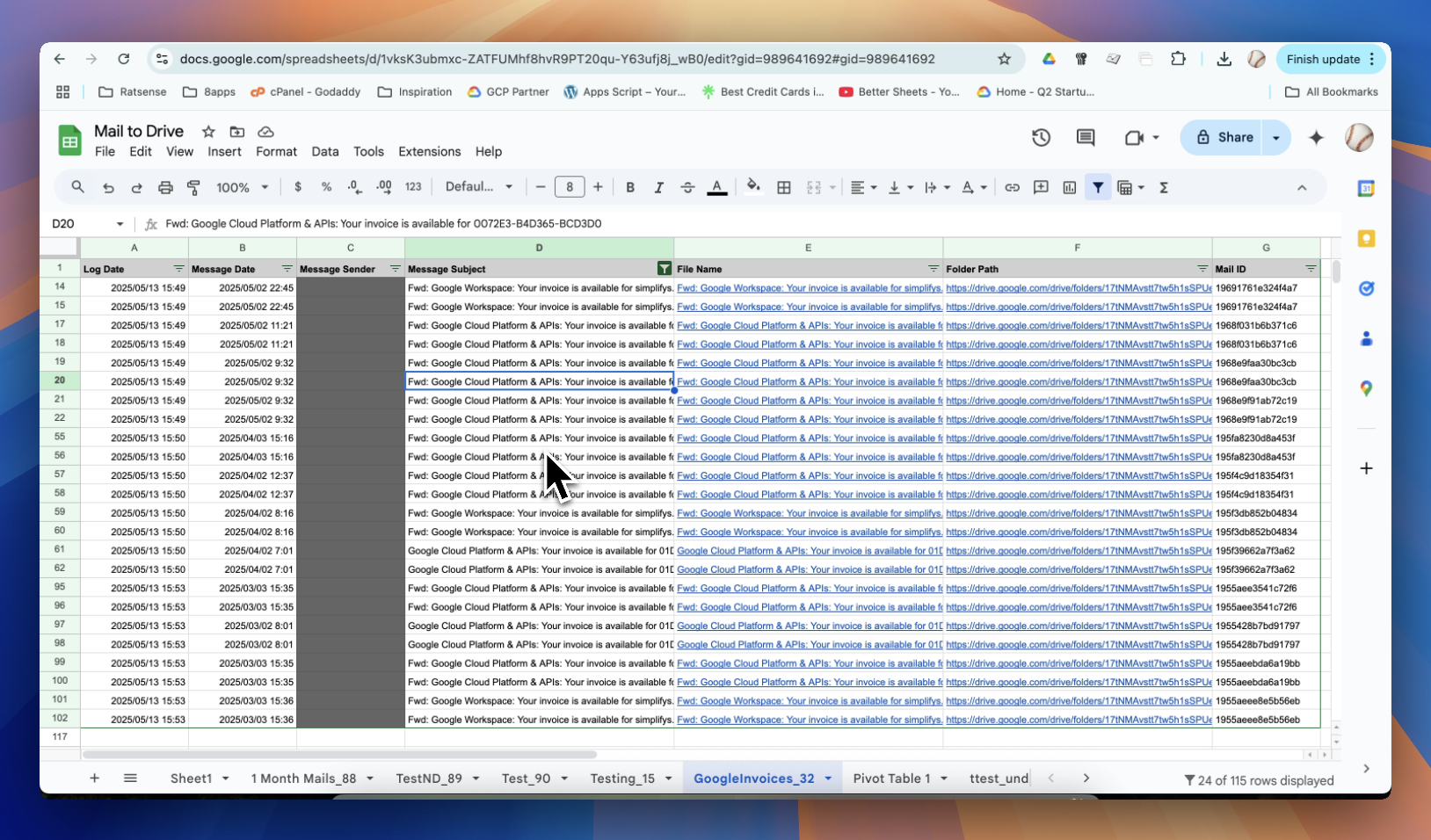 Screenshot of the Report